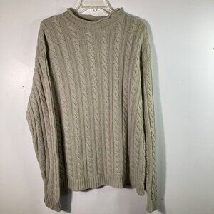 Womens Toni Gard Cable Knit Cashmere Sweater Tan‎ L Made In Italy Flaw